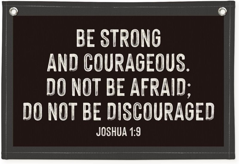 Wheatwin Christian Wall Art, Be Strong and Courageous Bible Verse Banner, Inspirational Linen Canvas Banner Wall Hanging Decor for Toddler Boys Room Nursery Playroom, Religious Gift for Kids - Image 1